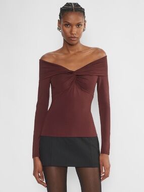 ARITZIA Babaton Contour Twist Off-Shoulder Top Noble Burgundy Size S NWT